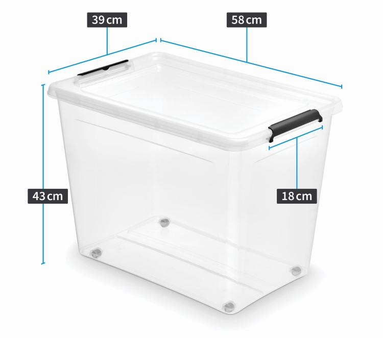 Pojemnik Plastikowy Transparentny 80L z Pokrywą na kółkach SimpleStore Pudło