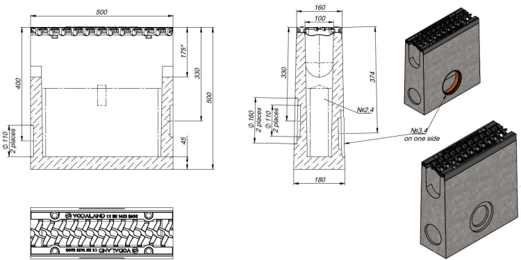 Osadnik H500 DN100 E600 Pro 50x16x50[cm] korytko betonowe wzmacniane / ruszt żeliwny