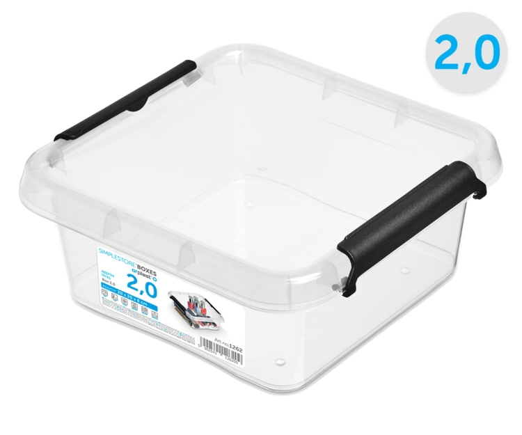 Pojemnik 2L Plastikowy Transparentny z Pokrywą Kwadratowy SimpleStore Pudełko