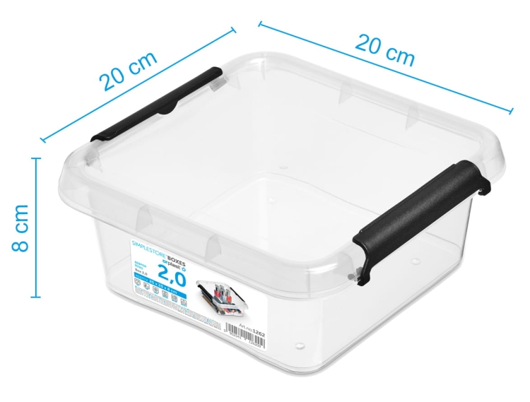 Pojemnik 2L Plastikowy Transparentny z Pokrywą Kwadratowy SimpleStore Pudełko