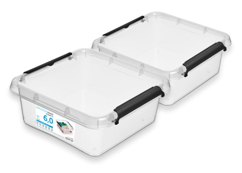 2x Pojemnik 6L Plastikowy Transparentny z Pokrywą Kwadratowy SimpleStore Zestaw Pudełek