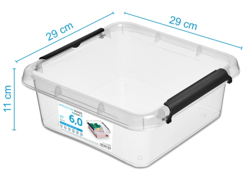 2x Pojemnik 6L Plastikowy Transparentny z Pokrywą Kwadratowy SimpleStore Zestaw Pudełek