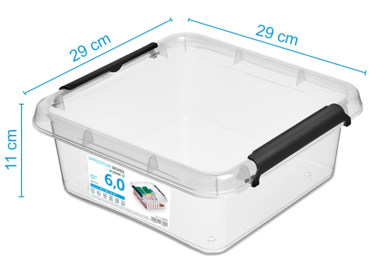 2x Pojemnik 6L Plastikowy Transparentny z Pokrywą Kwadratowy SimpleStore Zestaw Pudełek