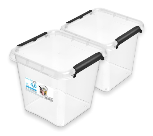 2x Pojemnik 4L Plastikowy Transparentny z Pokrywą Kwadratowy SimpleStore Zestaw Pudełek