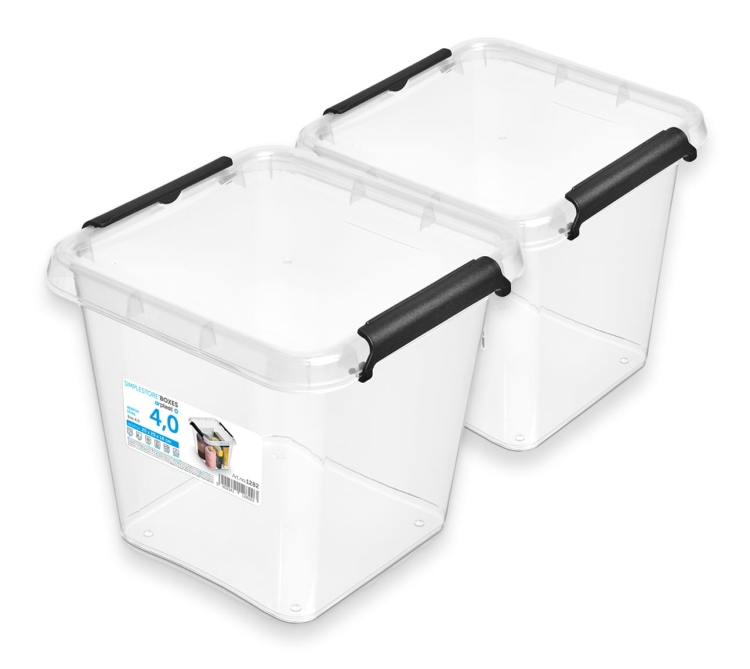 2x Pojemnik 4L Plastikowy Transparentny z Pokrywą Kwadratowy SimpleStore Zestaw Pudełek