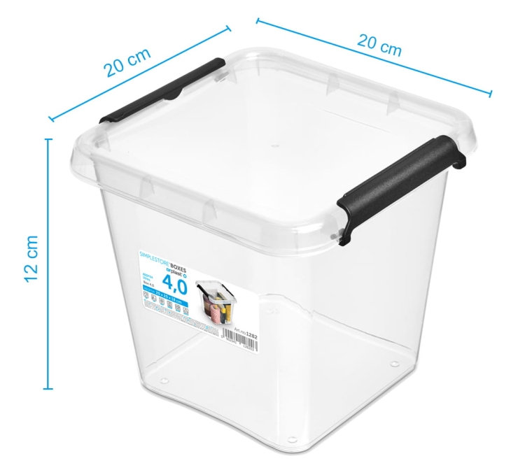 2x Pojemnik 4L Plastikowy Transparentny z Pokrywą Kwadratowy SimpleStore Zestaw Pudełek
