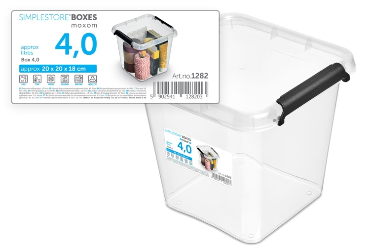 2x Pojemnik 4L Plastikowy Transparentny z Pokrywą Kwadratowy SimpleStore Zestaw Pudełek