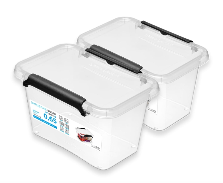 2x Pojemnik 0,65L Plastikowy Transparentny z Pokrywą SimpleStore Zestaw Pudełek