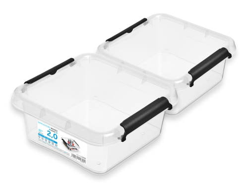 2x Pojemnik 2L Plastikowy Transparentny z Pokrywą Kwadratowy SimpleStore Zestaw Pudełek