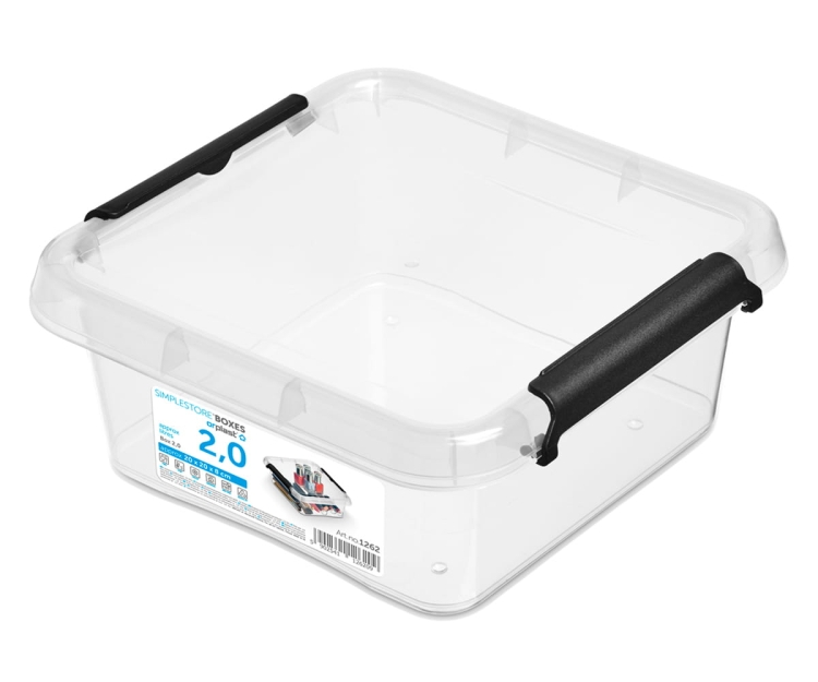 2x Pojemnik 2L Plastikowy Transparentny z Pokrywą Kwadratowy SimpleStore Zestaw Pudełek