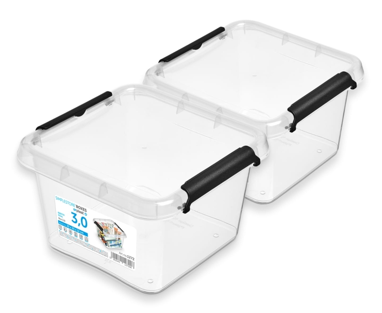 2x Pojemnik 3L Plastikowy Transparentny z Pokrywą Kwadratowy SimpleStore Zestaw Pudełek