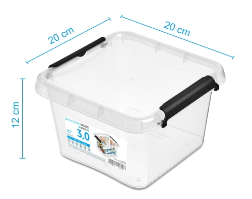 2x Pojemnik 3L Plastikowy Transparentny z Pokrywą Kwadratowy SimpleStore Zestaw Pudełek