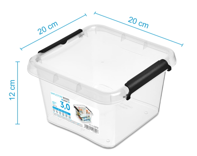 2x Pojemnik 3L Plastikowy Transparentny z Pokrywą Kwadratowy SimpleStore Zestaw Pudełek