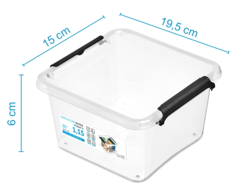 2x Pojemnik 1,15L Plastikowy Transparentny z Pokrywą SimpleStore Zestaw Pudełek