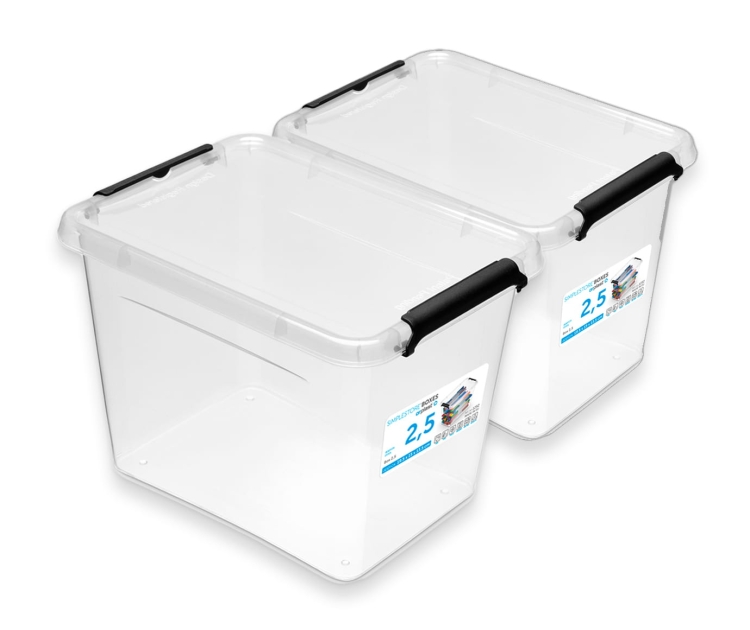 2x Pojemnik 2,5L Plastikowy Transparentny z Pokrywą SimpleStore Zestaw Pudełek