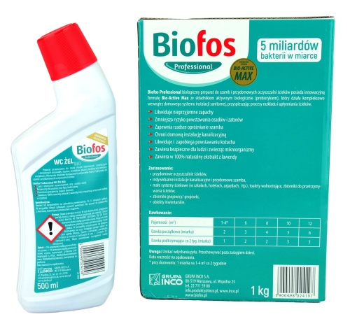BIOFOS Bakterie do Szamba Oczyszczalni 1kg + WC ŻEL 500ml