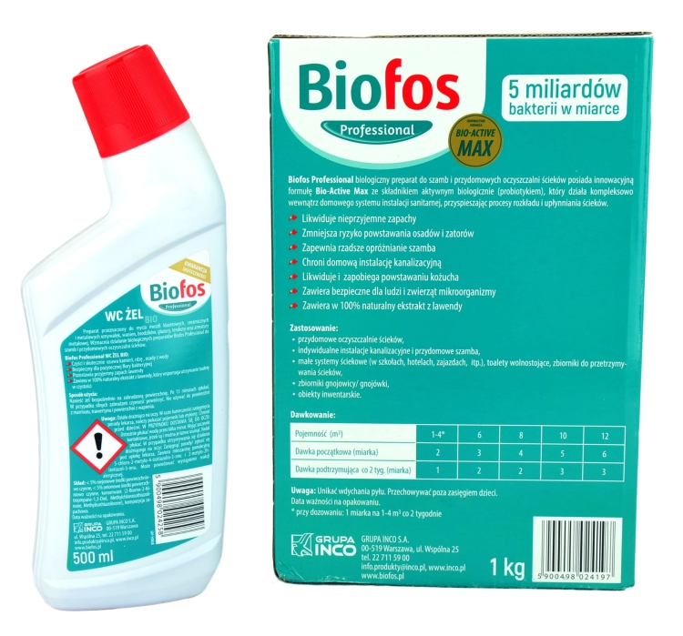 BIOFOS Bakterie do Szamba Oczyszczalni 1kg + WC ŻEL 500ml