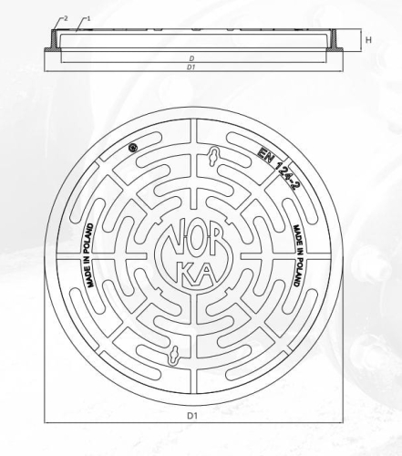 Właz BS DN600 B125 DN600 H50 żeliwny okrągły NORKA (SBO 600) Kanalizacyjny Pokrywa Studzienki Szamba (zew. 680 mm)