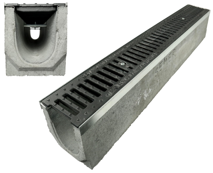 Kanał DN100 H180 C250 18x14x100[cm] korytko betonowe z okuciem / ruszt żeliwny
