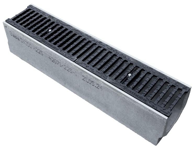 Kanał DN150 H225 C250 22,5x21,6x100[cm] korytko betonowe wzmacniane / ruszt żeliwny