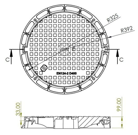 Właz Ø600 60cm (785mm) D400 żeliwny zawias rygiel