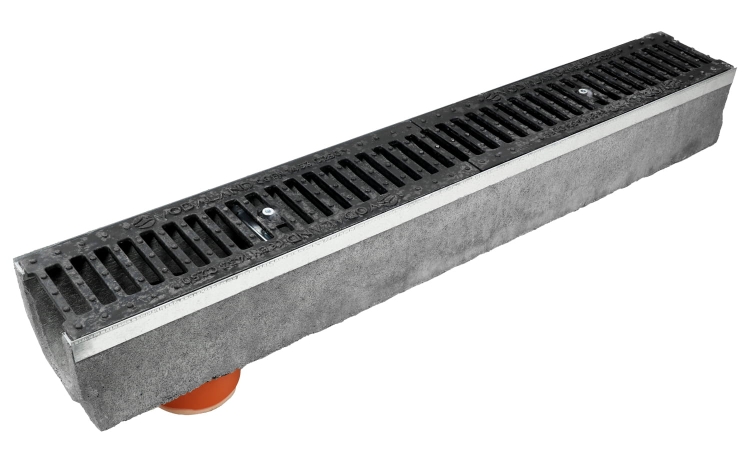 Kanał Z Odpływem DN100 H130 C250 13x14x100[cm] korytko betonowe z okuciem / ruszt żeliwny