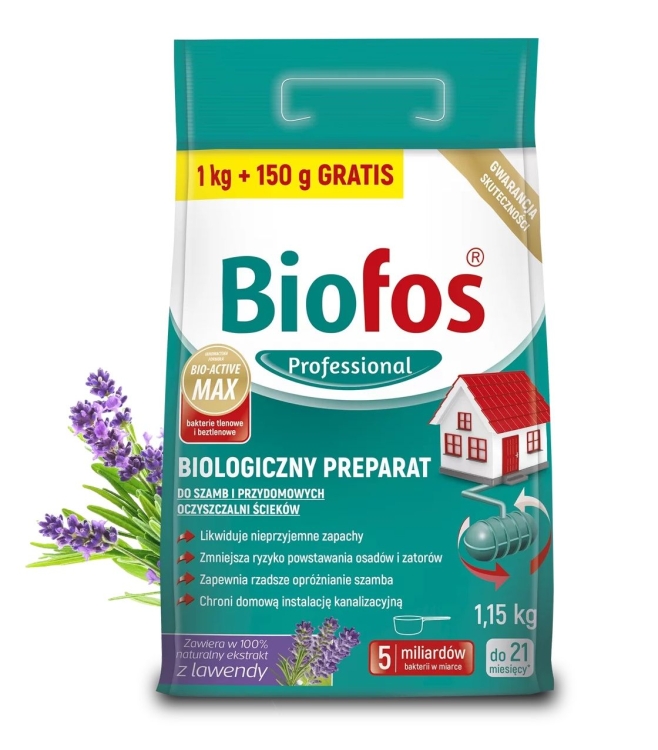 Biofos Professional Preparat do szamb i przydomowych oczyszczalni ścieków 1 kg + 150 g gratis