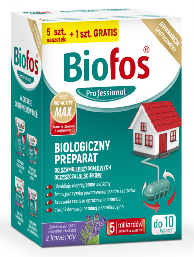 Biofos Professional Biologiczny preparat do szamb i przydomowych oczyszczalni saszetki 25g 5 saszetek + 1 gratis