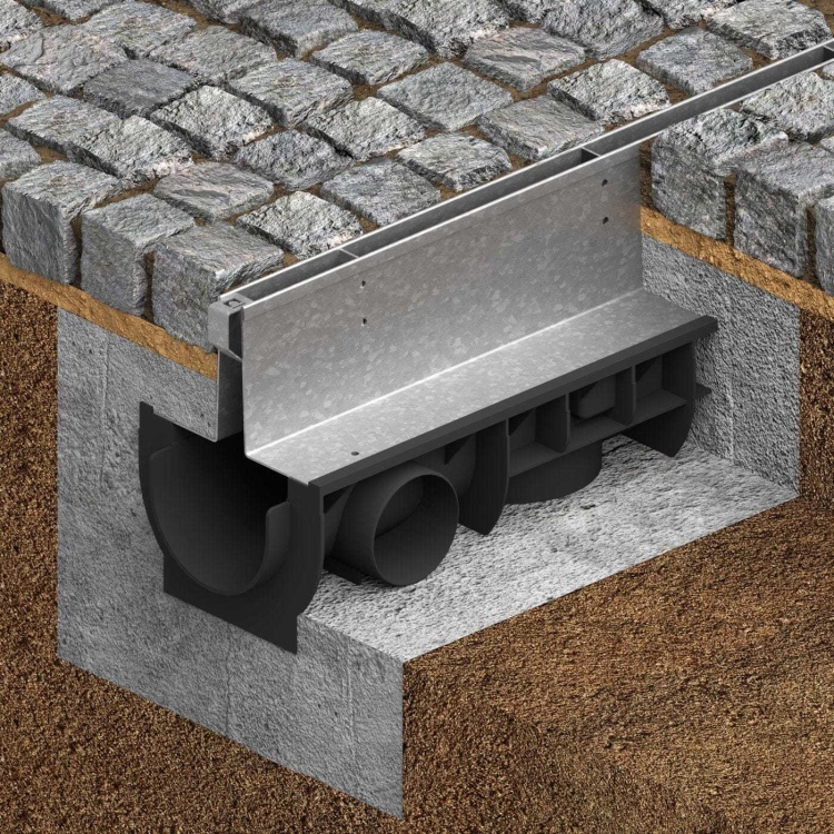 Kanał Szczelinowy H120 DN100 C250 12x16x100[cm] korytko plastikowe z nakładką szczelinową / stal ocynkowana