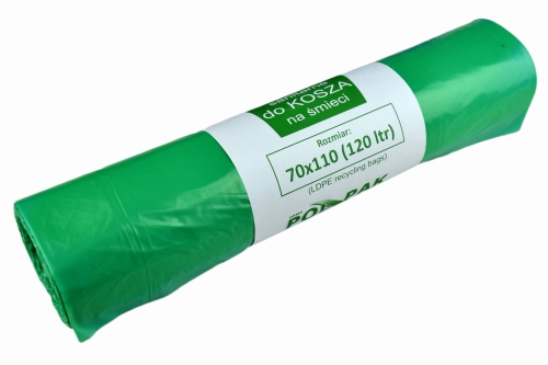 Worki do Segregacji Odpadów 120L ZIELONE 25szt 70x110cm na SZKŁO