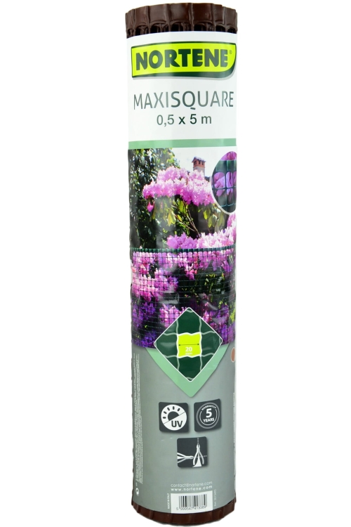 Siatka PCV Brązowa 50cm 5m oczko 20x20mm Nortene Maxisquare Brąz Plastikowa 0,5x5m